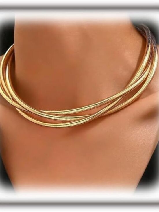Jewelry - Chunky Gold Statement Choker Neckalce for Women Layered Snakebone Chain Collar N